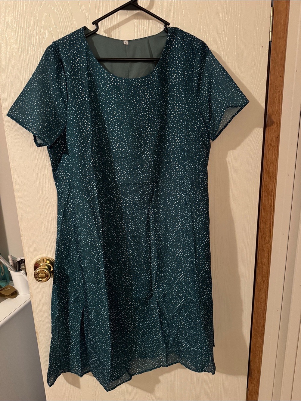Women's Teal Short Sleeve Midi Dress with Micro Dot Print
